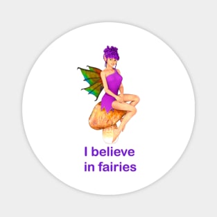 I Believe in Fairies - pink dress fairy faerie elf on toadstool Magnet